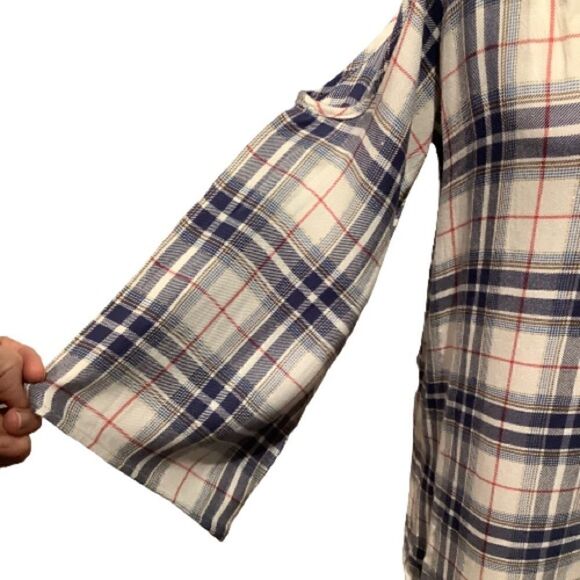 KENNETH COLE REACTION‎ PLAID COLD SHOULDER TUNIC TOP Sz S ( fits like a M) - Picture 8 of 10